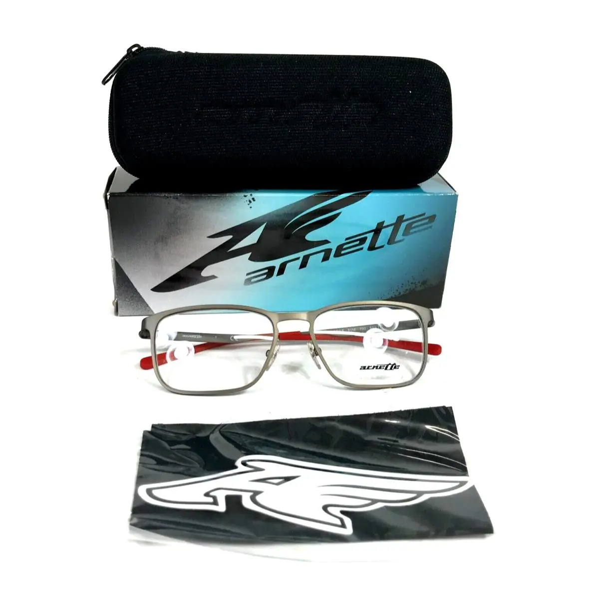 Eyeglasses Frames Woot 6116 700 Grey Red Square Full Rim 53-17-140 by Arnette