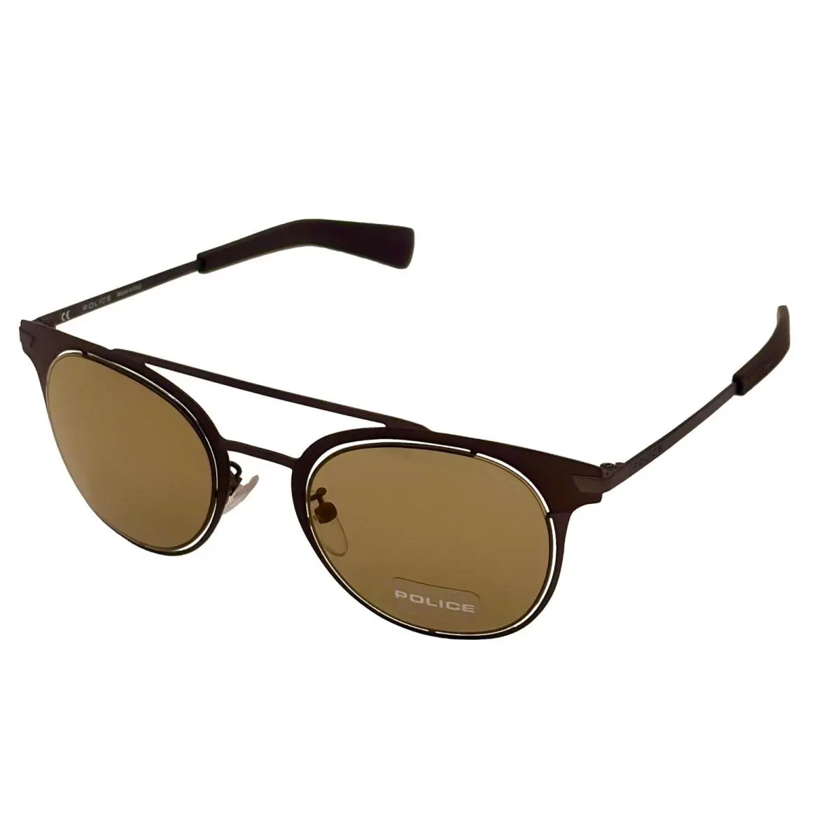 Police Mens Brown Round Metal Sunglass Brown Gradient Lens SPL158M. R07G