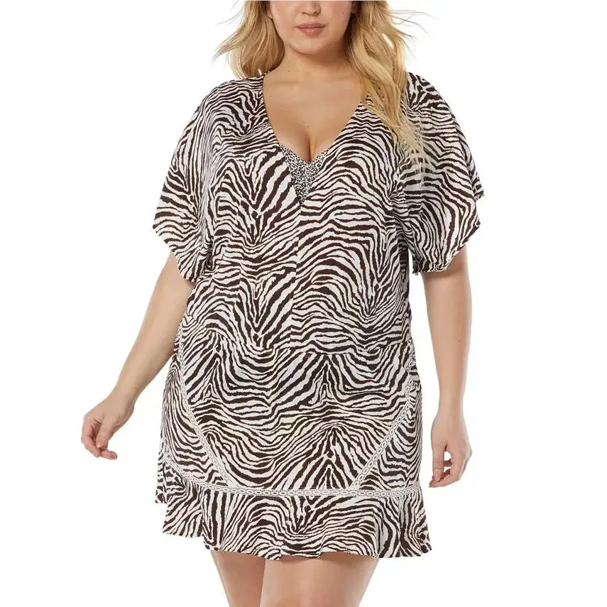 Coco Reef L20607 Womens Brown Adorn Animal-print Swim Cover-up Dress M