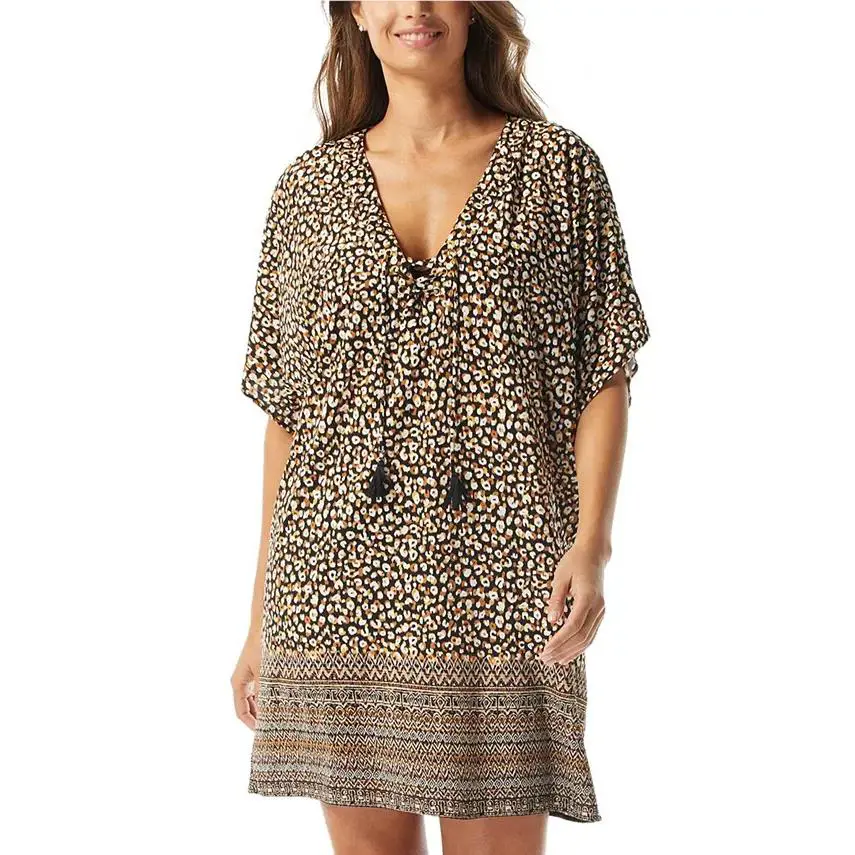 Coco Reef L20515 Women`s Animal Raya Lace-up V-neck Dress Cover-up Size M