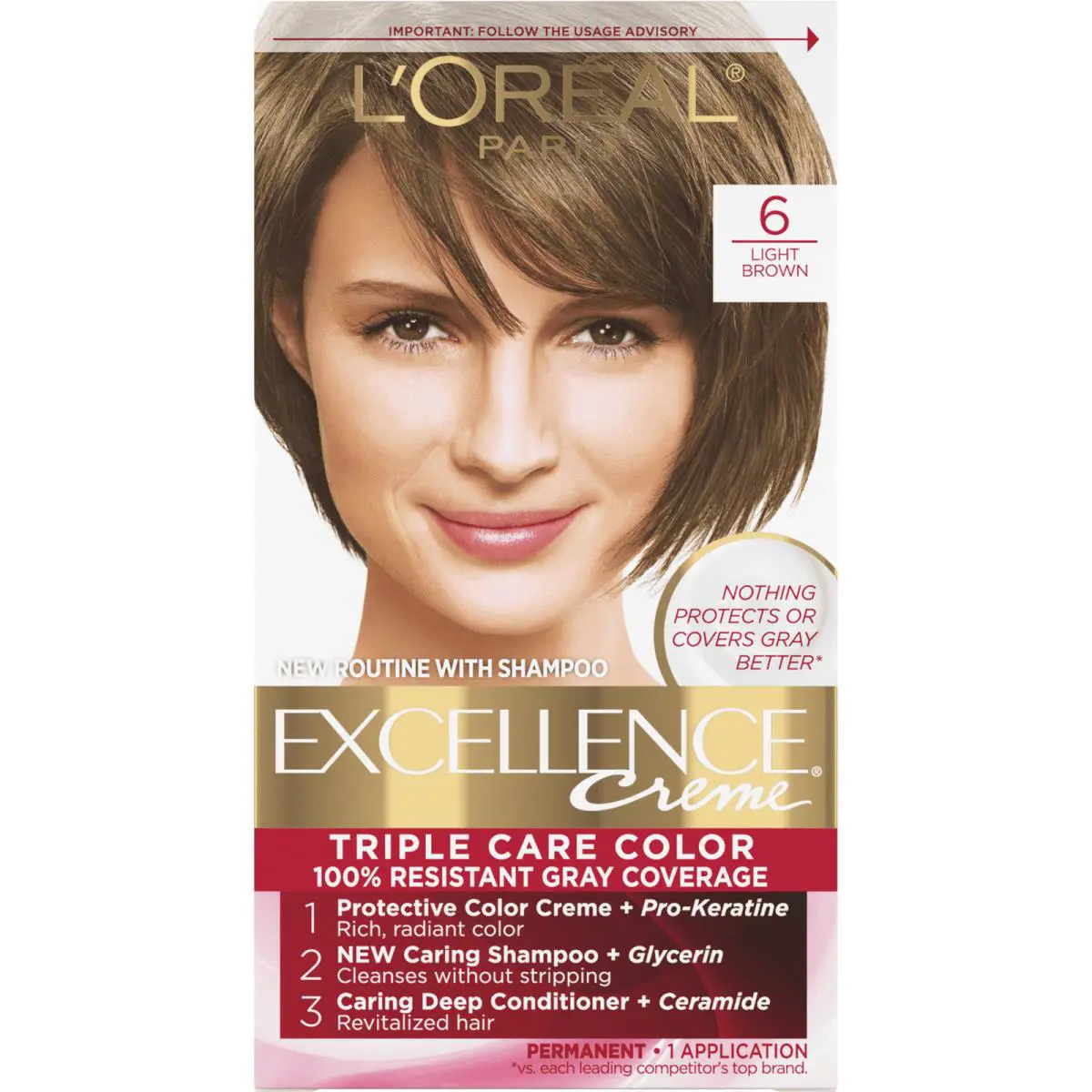 L`oreal Paris Excellence Creme Permanent Hair Color 6 Light Brown 7 Pack