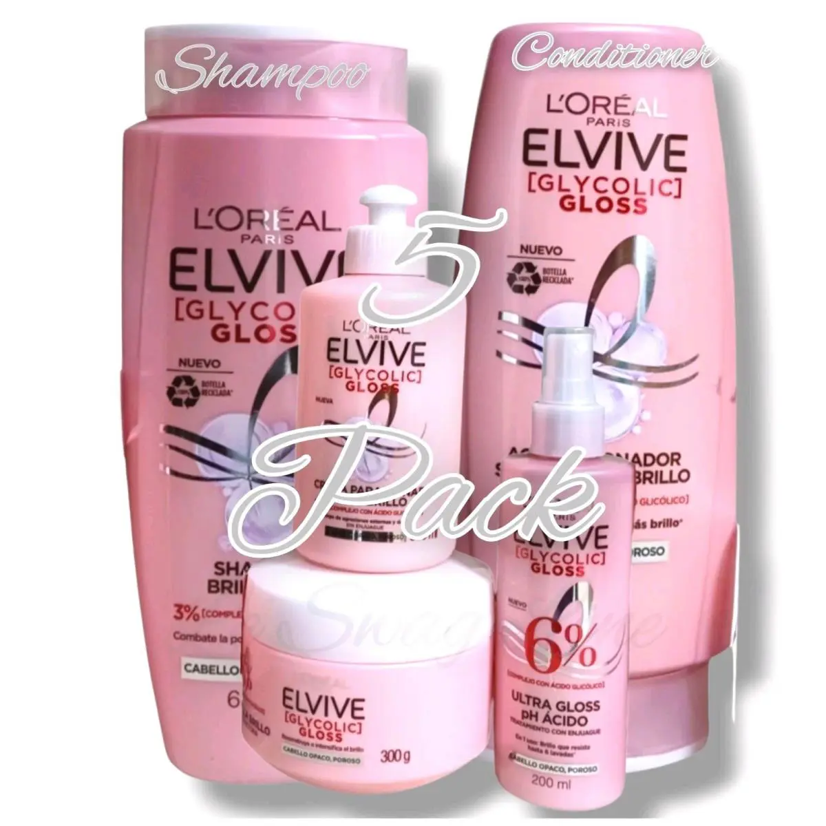 L`oréal L’oréal Elvive Glycolic Gloss 5 Pc Hair Care Set Shampoo Conditioner Brillo Cabe - white