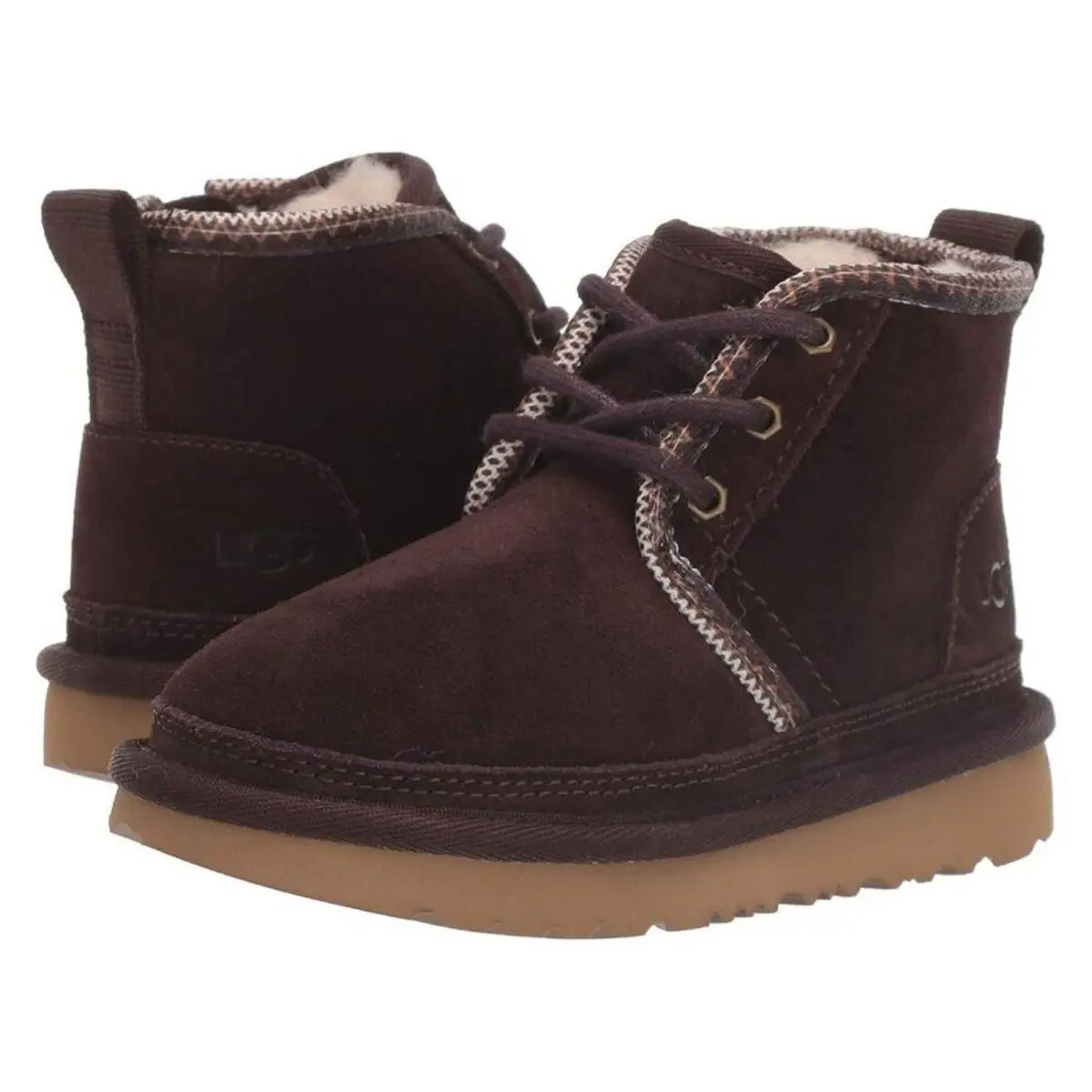 Ugg Big Kid Youth Neumel II Chocolate Lace Up Sheepskin Fur Lined Bootie - Brown