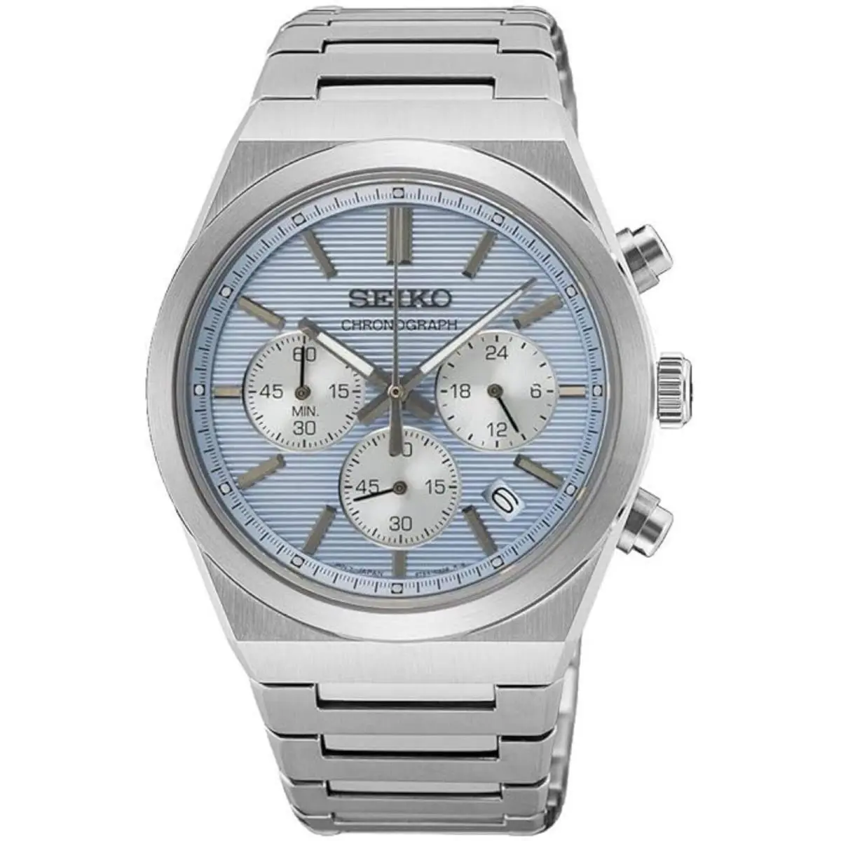 Seiko Men`s Watch Chronograph Blue and Silver Tone Dial Steel Bracelet SSB459P1