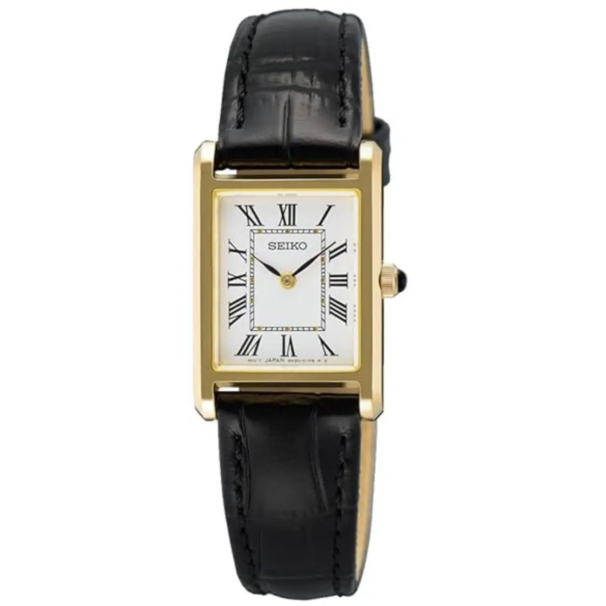 Women`s Watch Quartz White Dial Black Cow Leather Strap SWR108P1 by Seiko