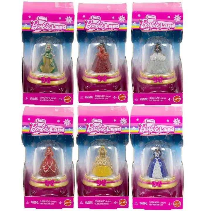 Mattel Mini Barbie Land Holiday Snow Globe Dolls - Set OF 6 1.5 Inch