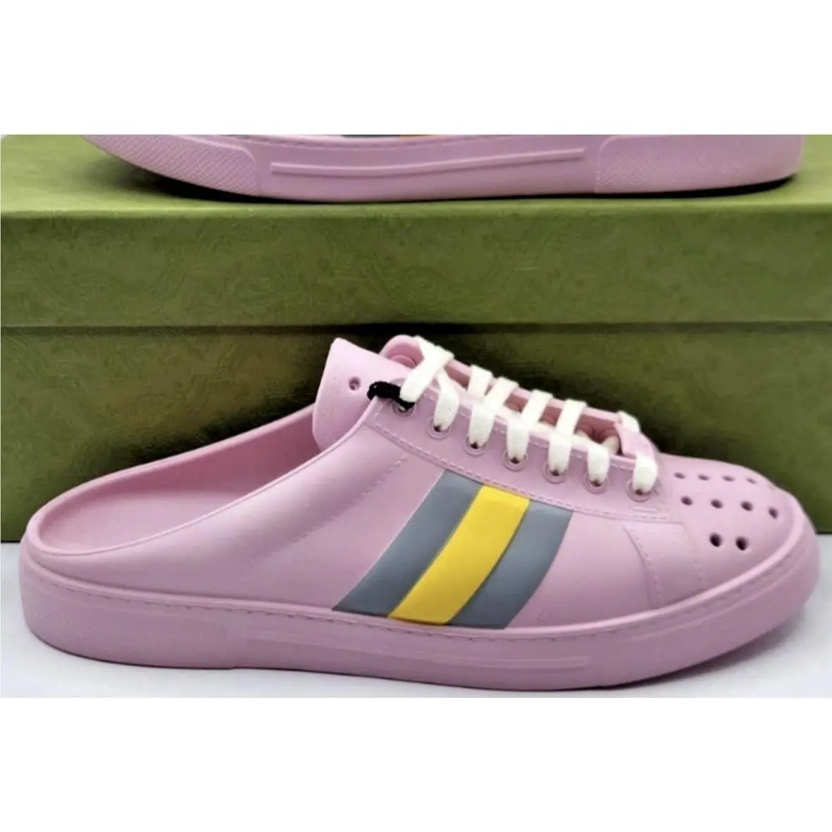 Ace Web Rubber Mules Pink/yellow Women’s US 10/EU 40 by Gucci