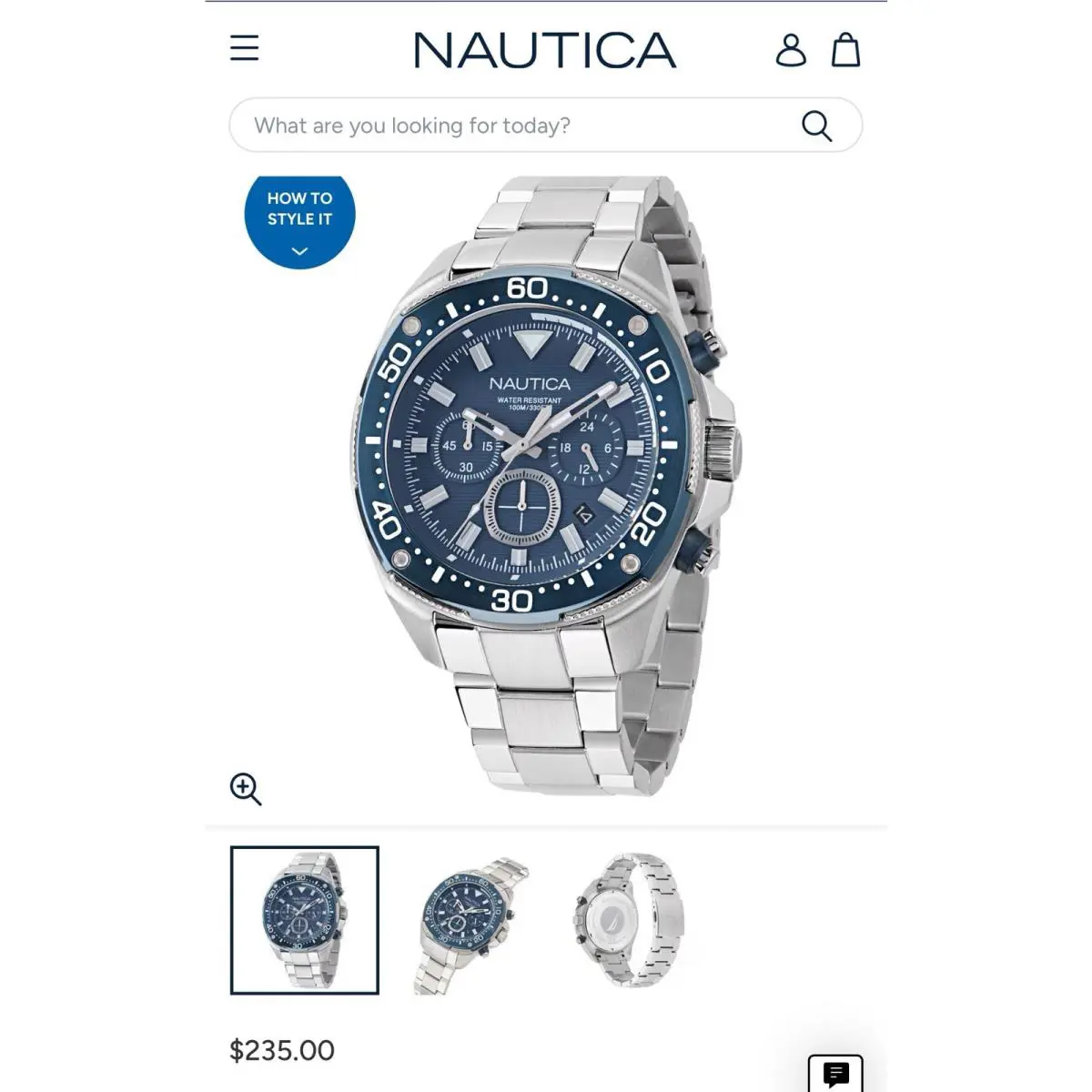 Nautica Nct Blue Sail Stainless Steel Bracelet Watch 235