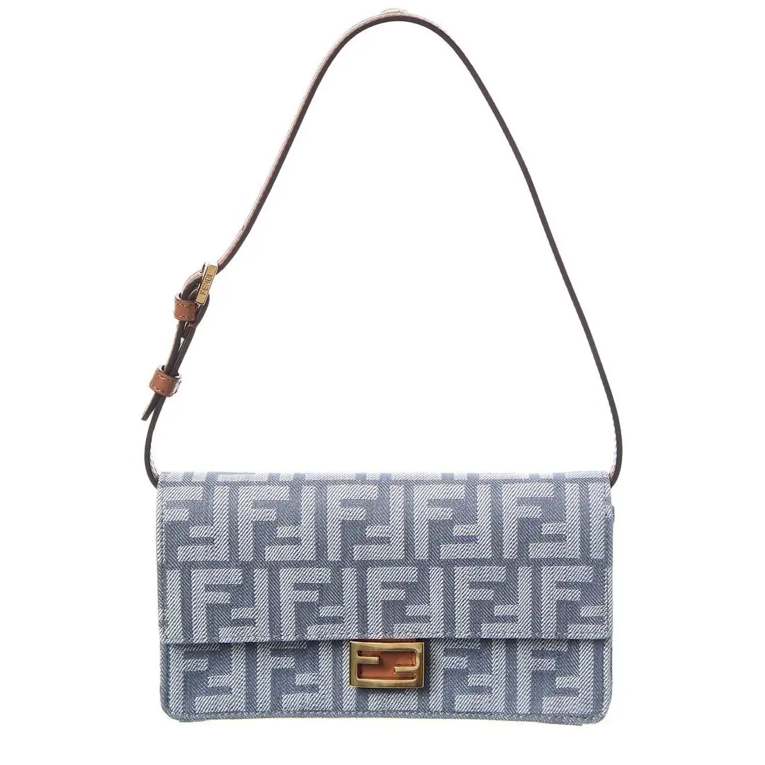 Fendi Baguette Ff Denim Leather Wallet On Chain Women`s