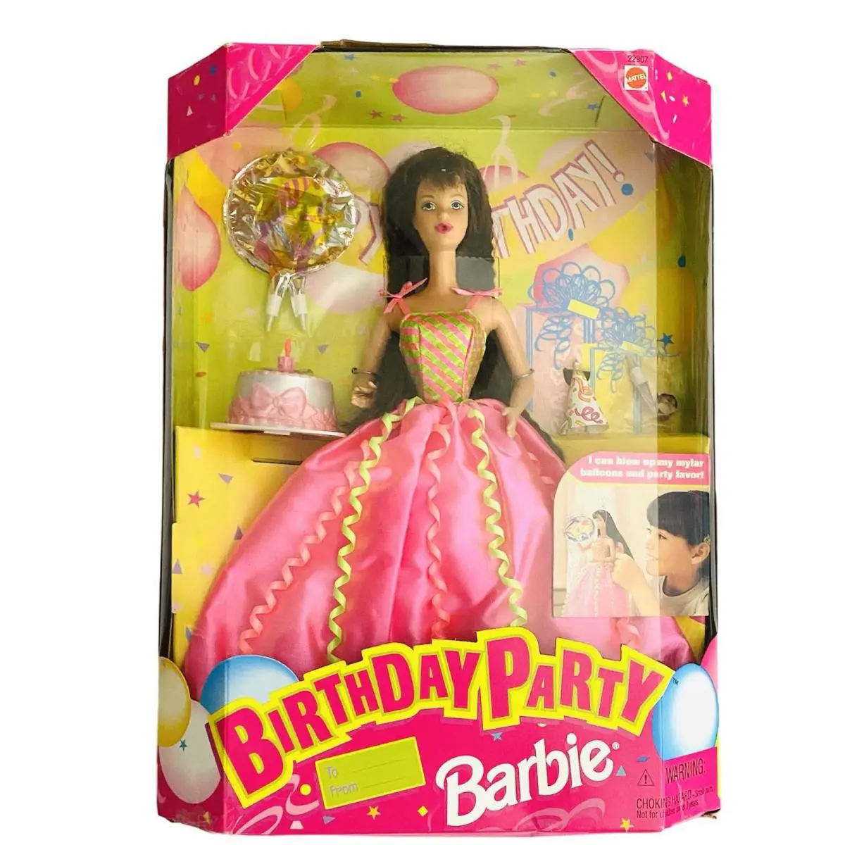 1998 Birthday Party Barbie Brunette Blows Up Own Balloons by Mattel