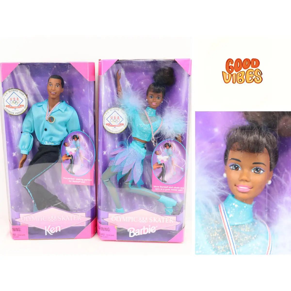 1998 Barbie Olympic Usa Skater AA Barbie Ken Nrfb Mattel 18503 18504