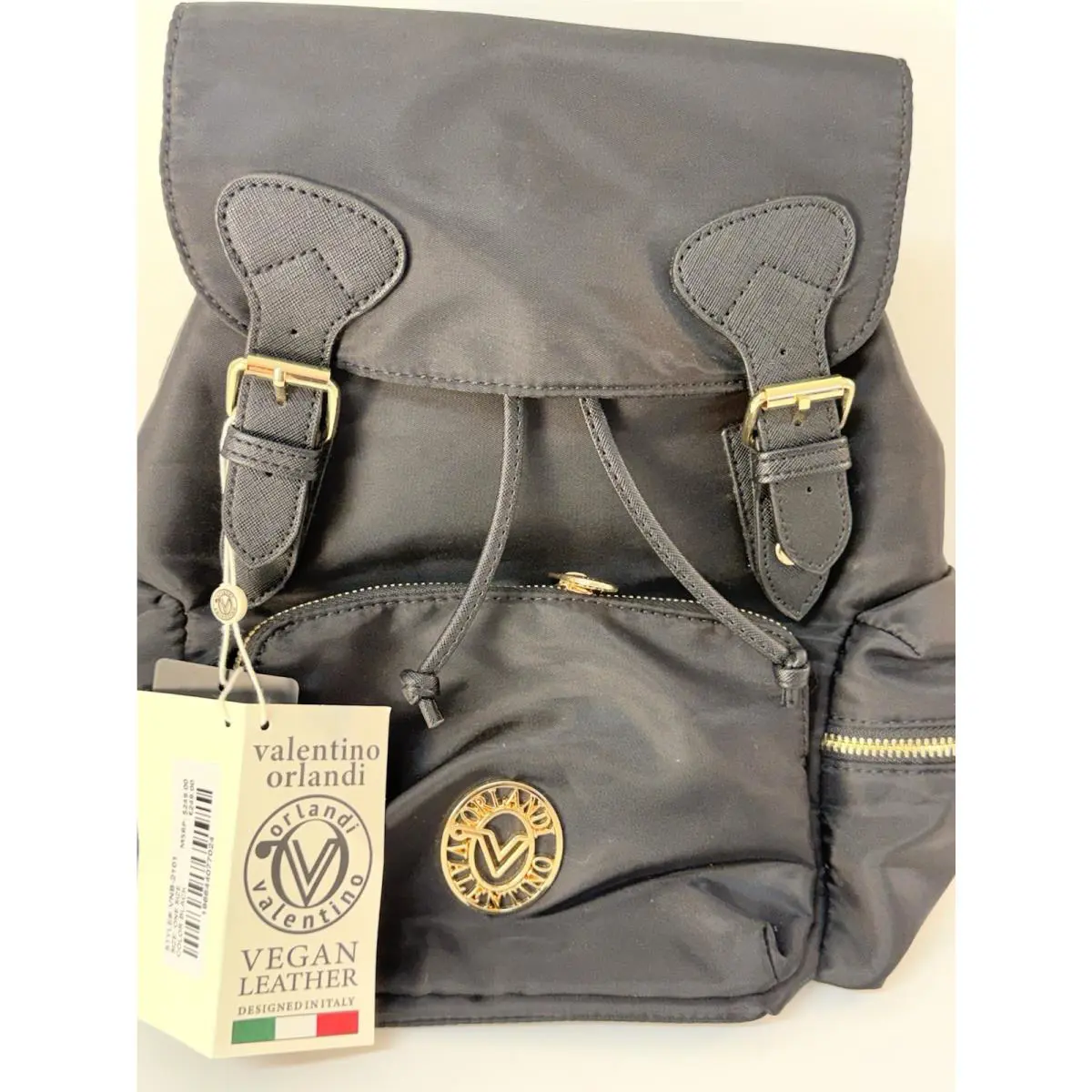 Valentino Orlandi Black Nylon Backpack with Wallet Women’s