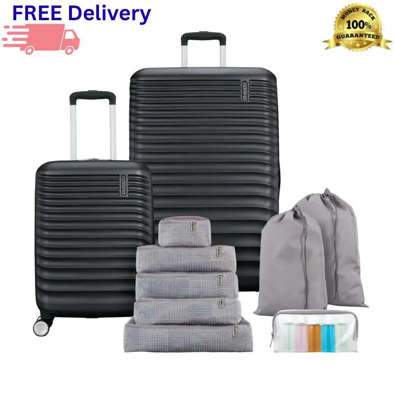 10-Piece Luggage Set Hardside Spinner Suitcase Carry-on Packing Cubes Black by Samsonite