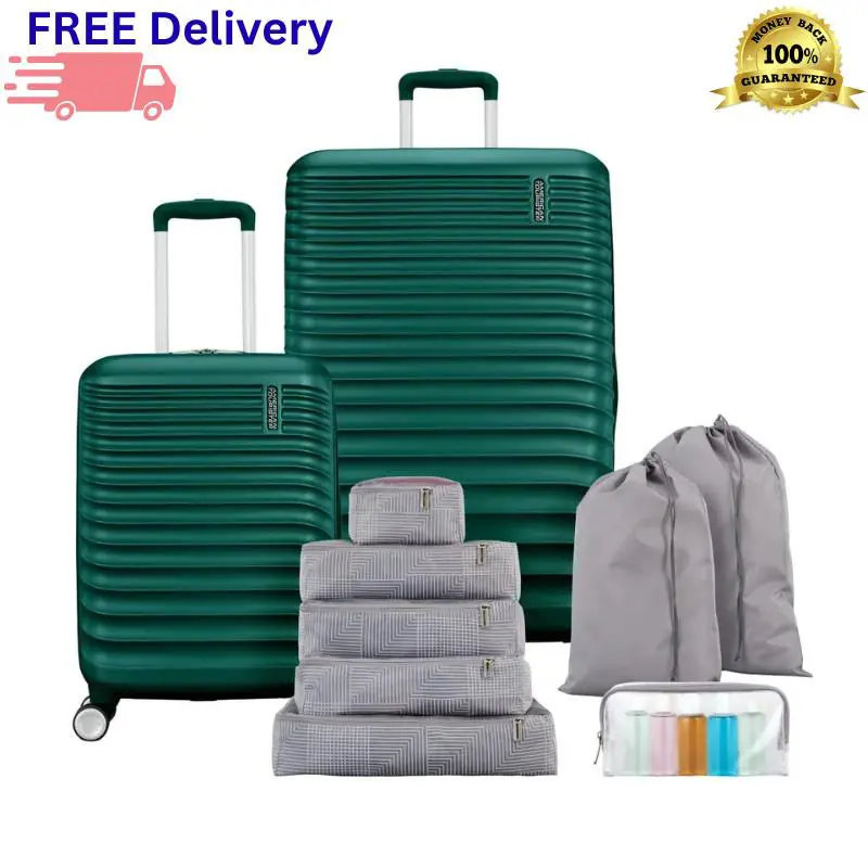 10-Piece Luggage Set Hardside Spinner Suitcase Carry-on Packing Cubes Green by Samsonite