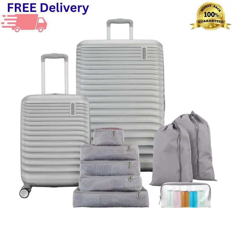 10-Piece Luggage Set Hardside Spinner Suitcase Carry-on Packing Cubes Silver by Samsonite