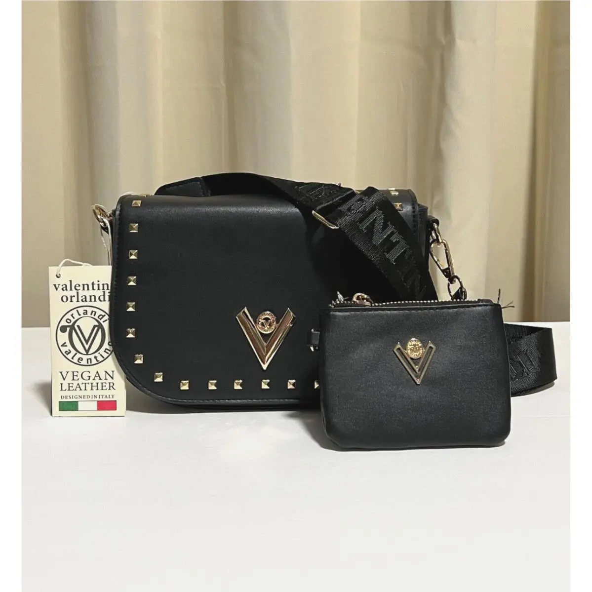 Valentino Orlandi Black Textured Vegan Leather Shoulder Crossbody Wallet