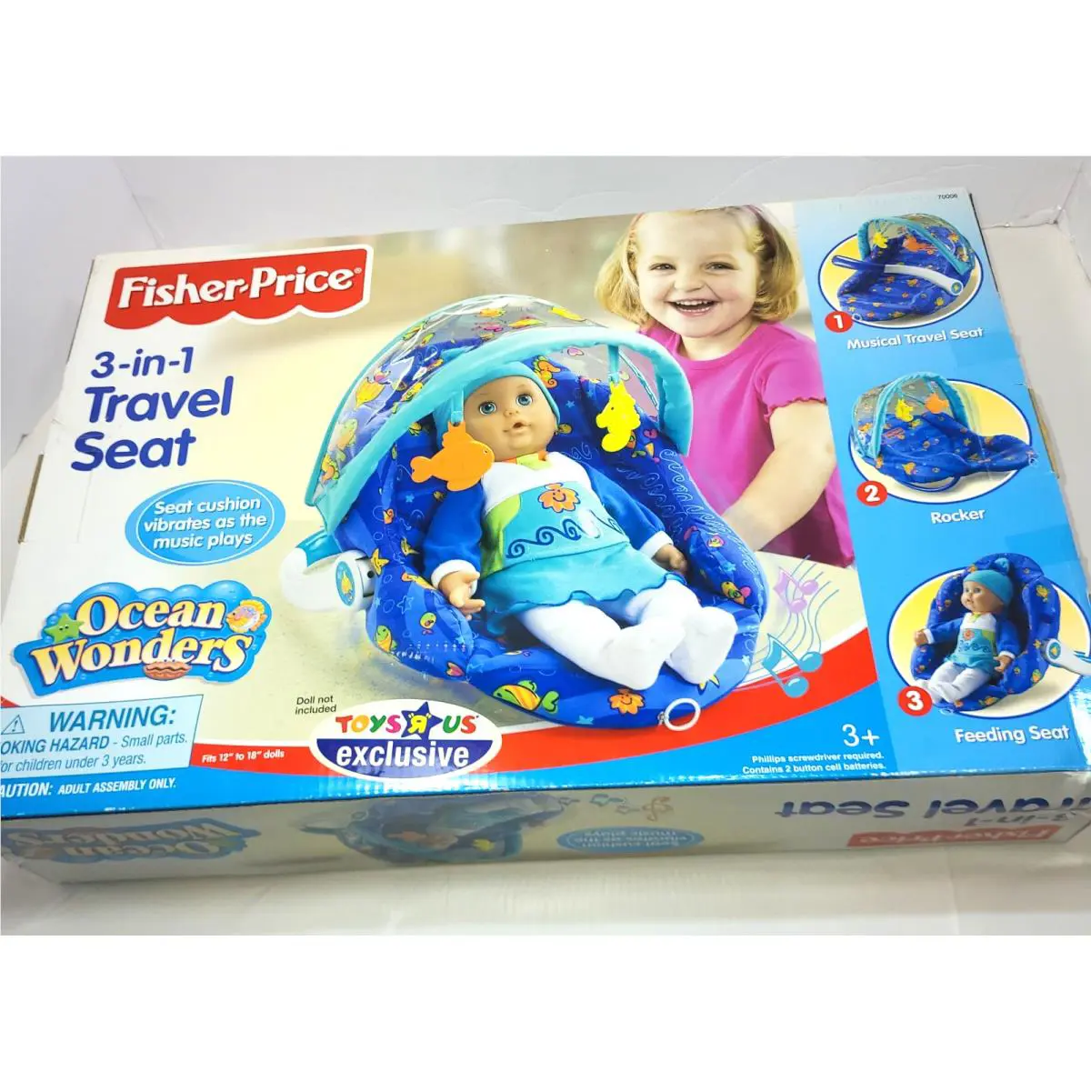 Fisher Price Tollytots 3-in-1 Travel Seat For Dolls Ocean Wonders Box