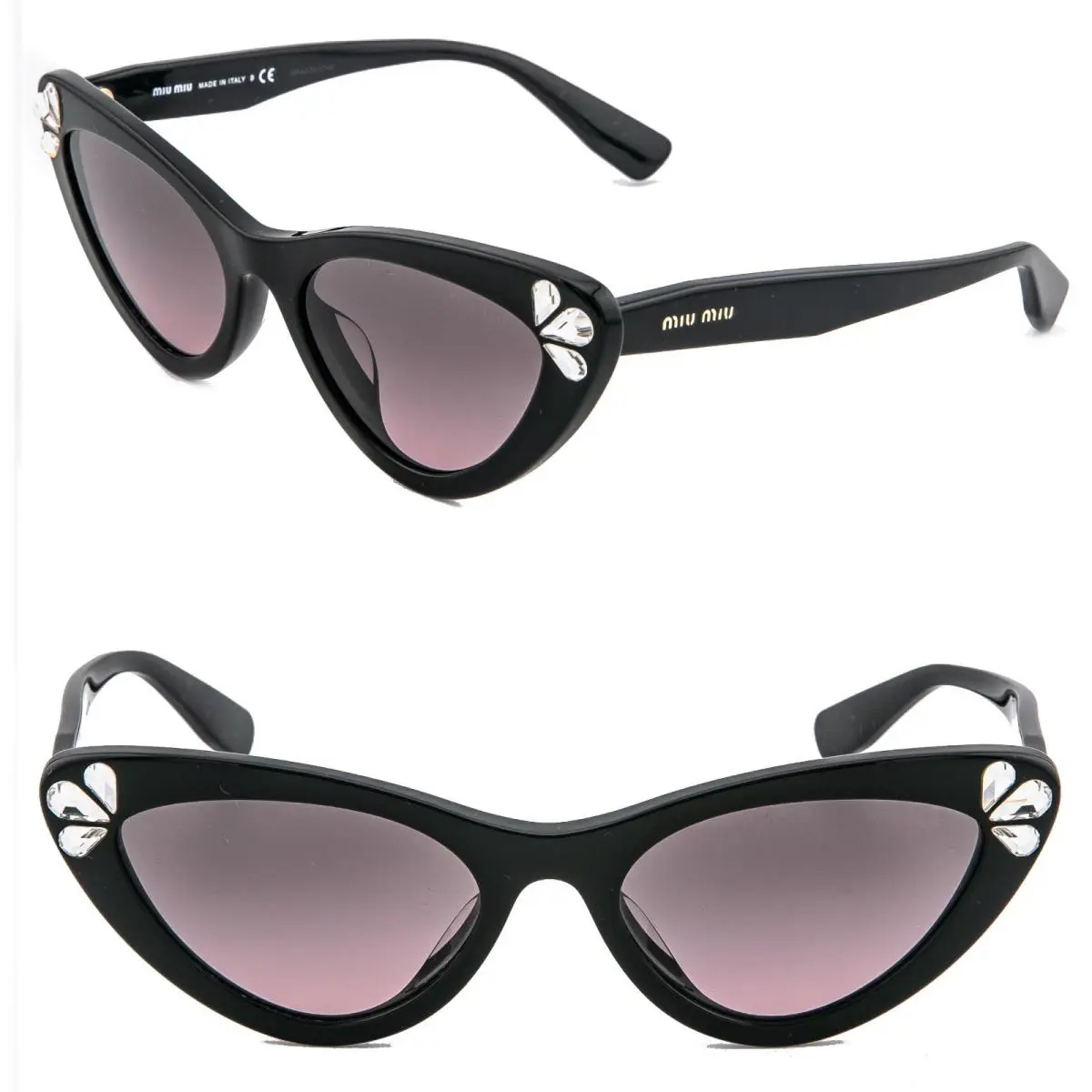 Miu Miu MU01VS Crystal Jewel 01V Black Logo Cat Luxury Fashion Viral Sunglasses