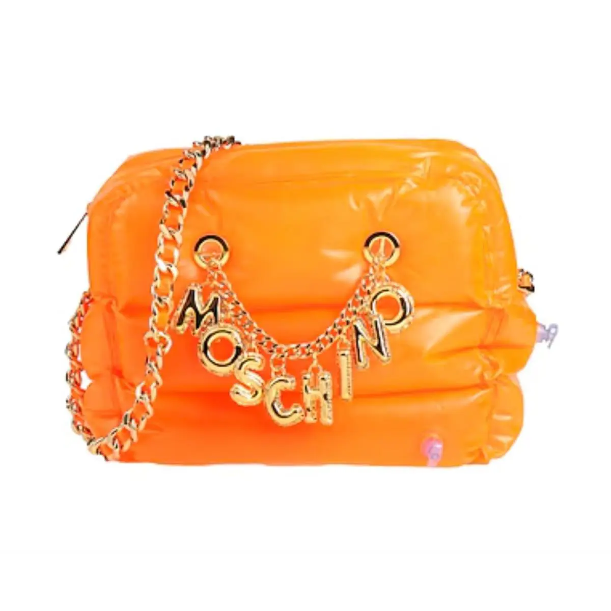 SS23 Moschino Couture Orange Inflatable Crossbody Bag with Logo Charm Chains