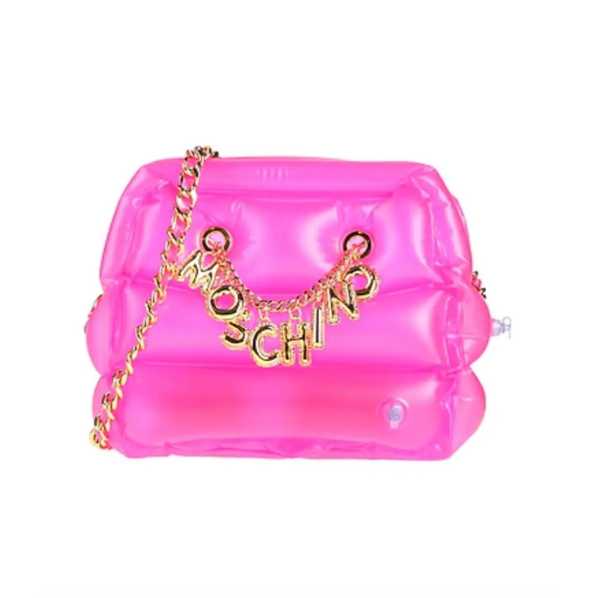 SS23 Moschino Couture Pink Inflatable Crossbody Bag with Logo Charm Chains