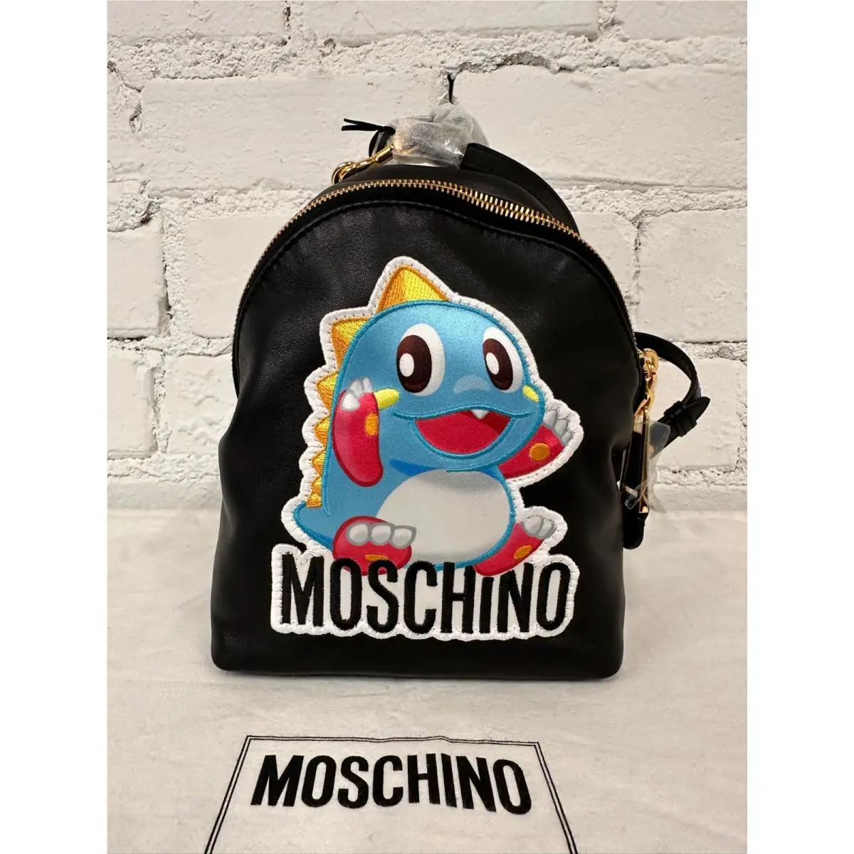 SS24 Moschino Couture Jeremy Scott Black with Blue Bubble Bobble Dragon Backpack