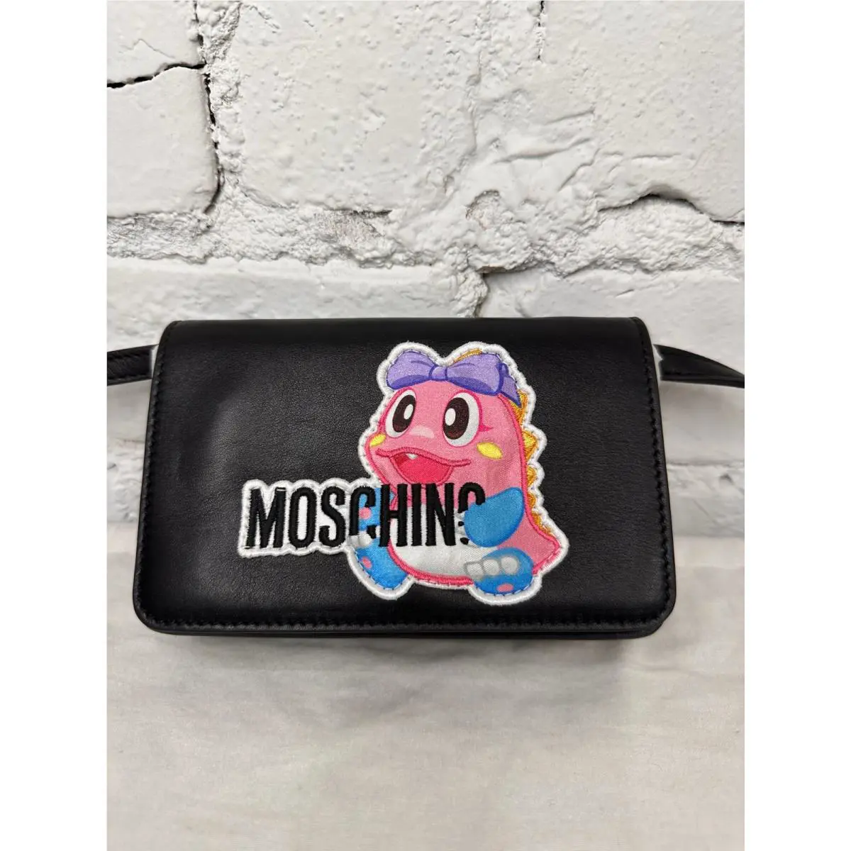SS24 Moschino Couture Jeremy Scott Black w/ Pink Bubble Bobble Dragon Purse Bag