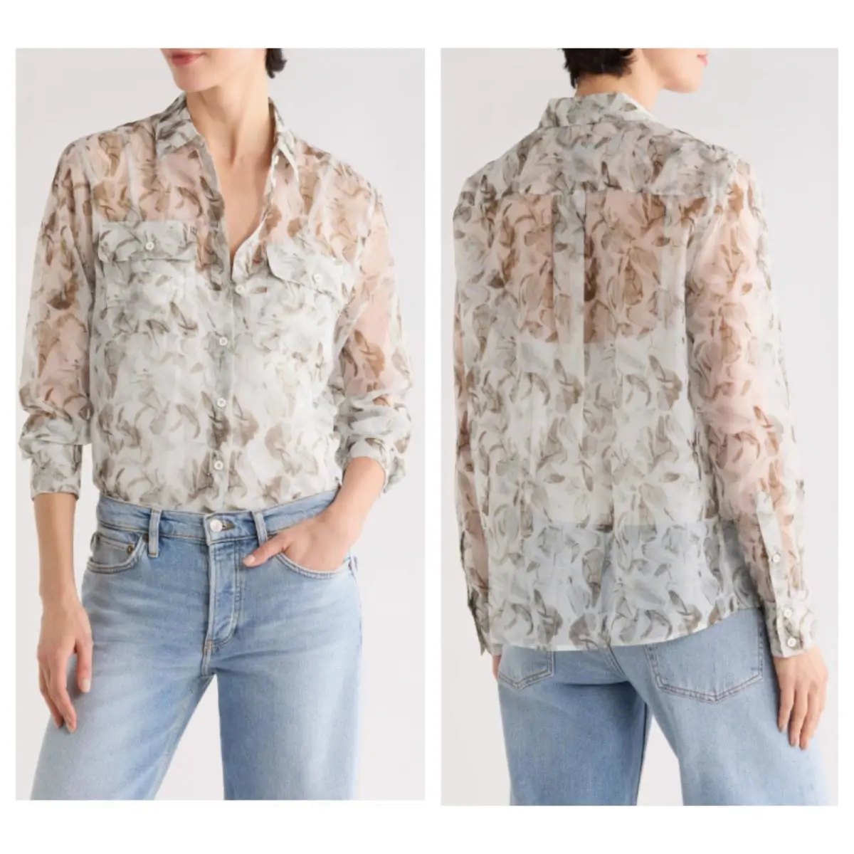 Rag Bone Womens Sonica Floral Button Up Pocket Long Sleeve Blouse M