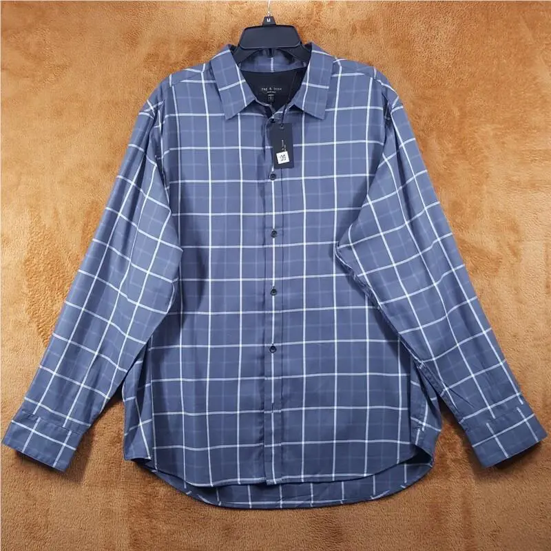 Rag Bone Shirt Mens Large Grey Plaid Flannel Oversize Lightweight Matthew