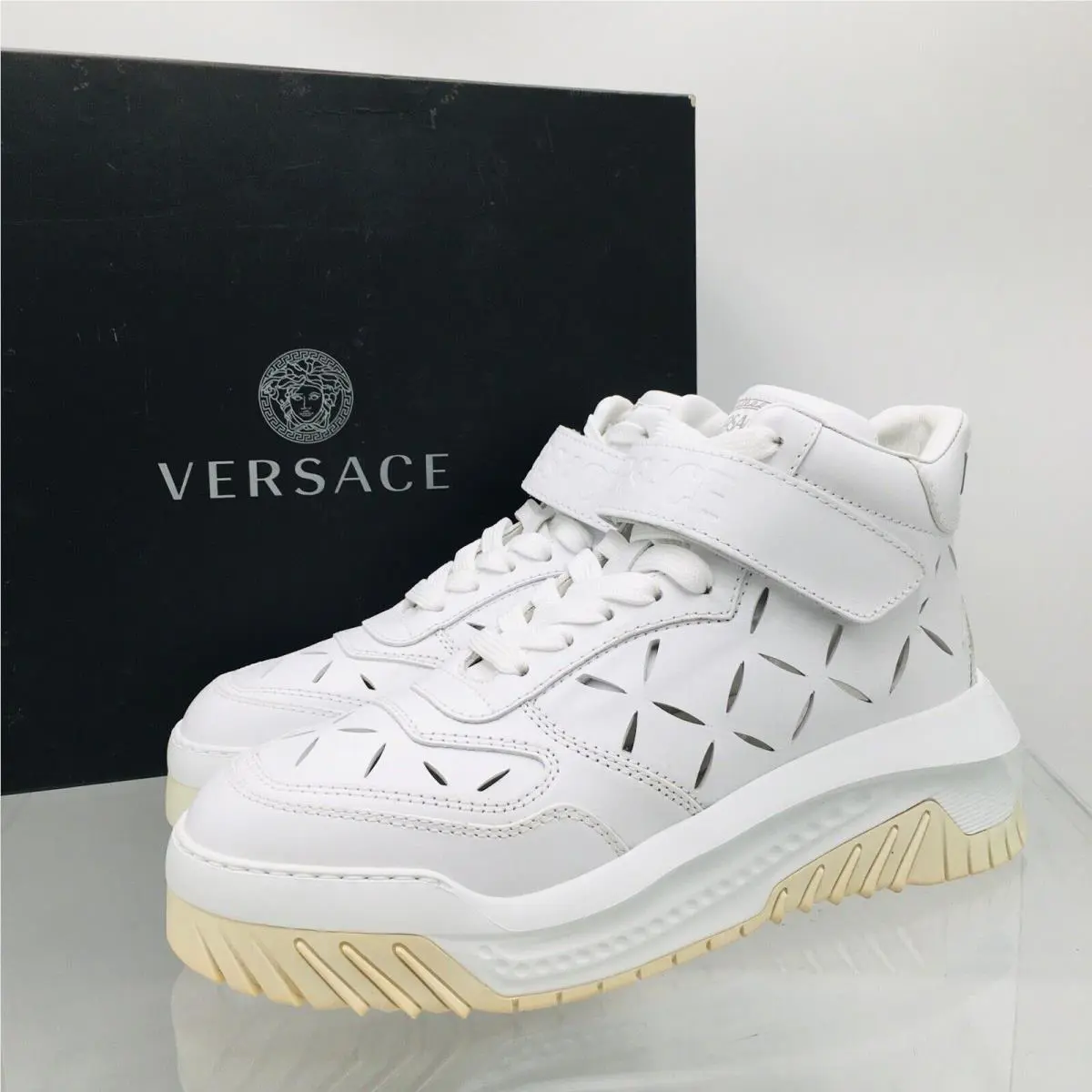 Size 8.5 - Versace Odissea Sneaker Cut-out - Optical White