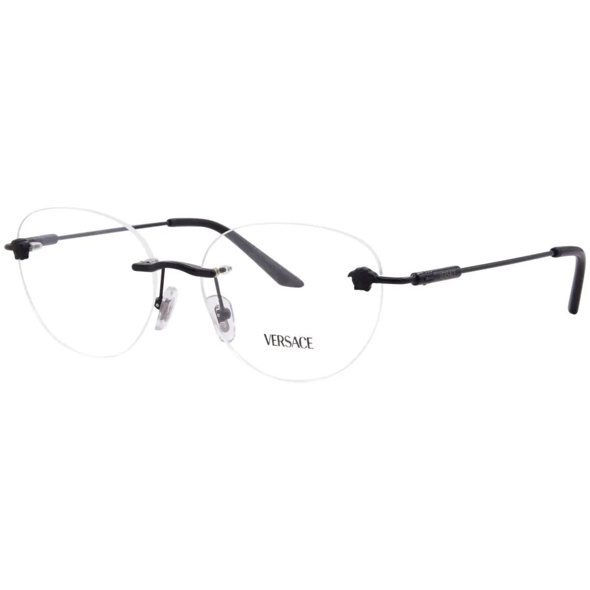 Versace VE1305 1261 Eyeglasses Women`s Matte Black Rimless Round Shape 55mm