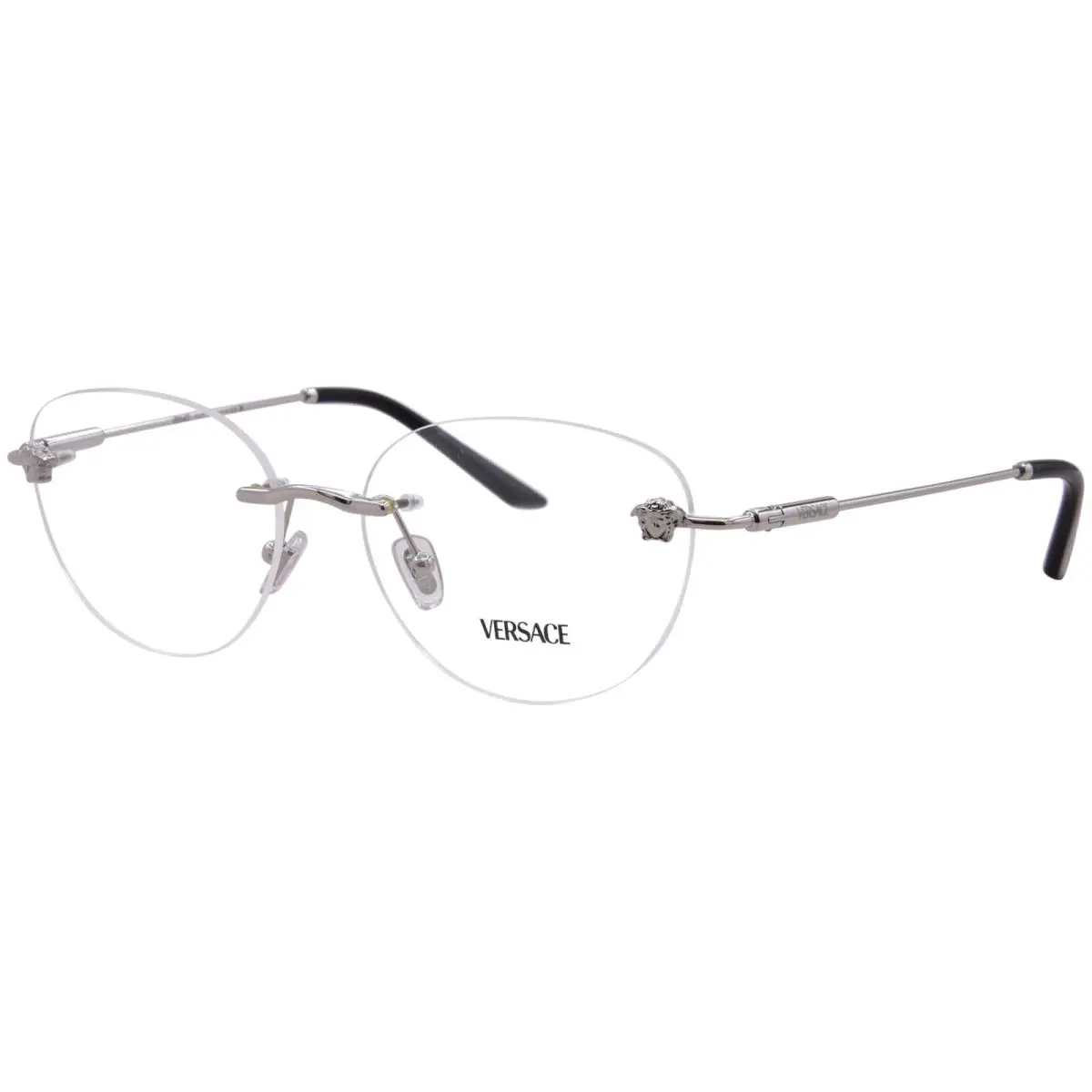 Versace VE1305 1000 Eyeglasses Women`s Silver Rimless Style Round Shape 55mm