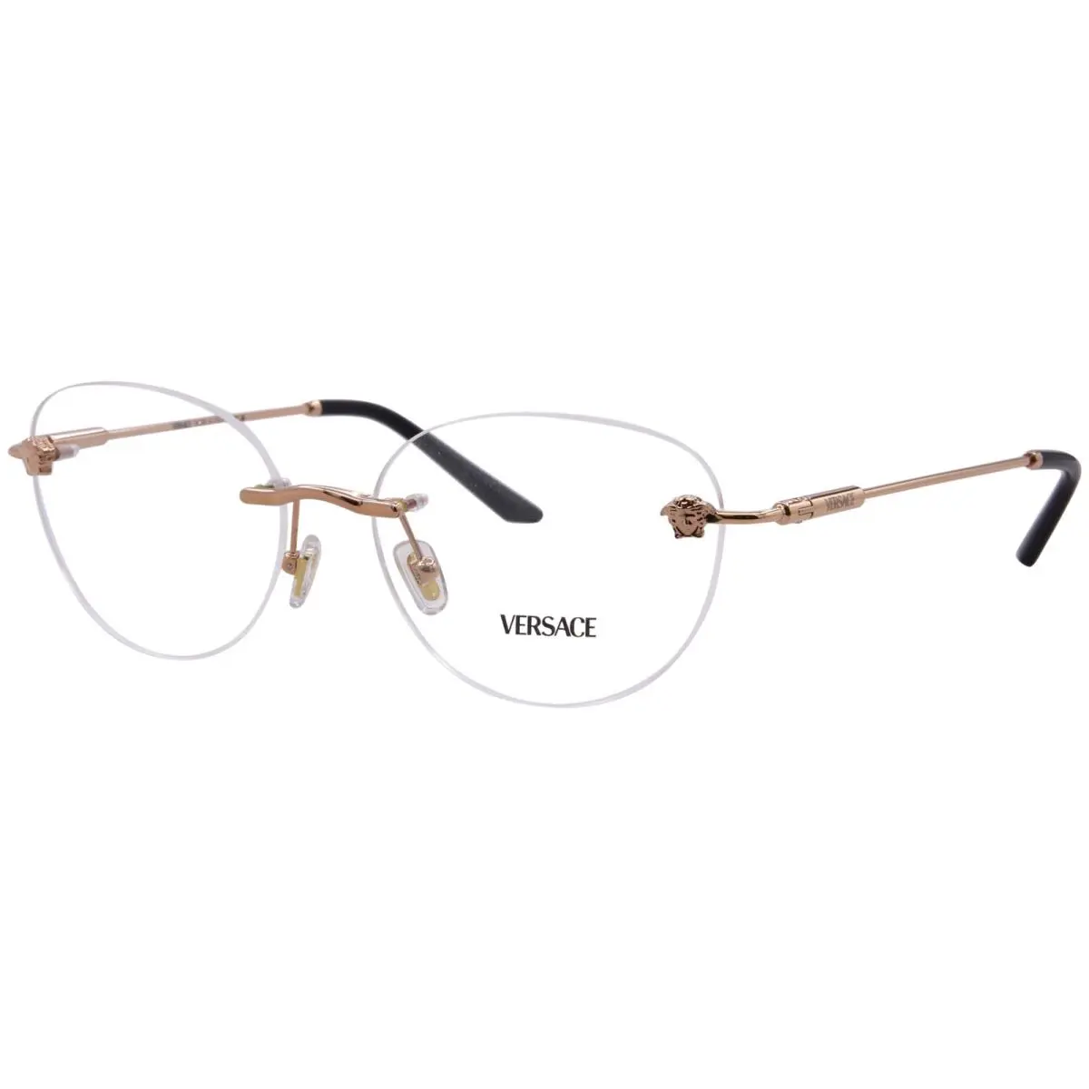 Versace VE1305 1412 Eyeglasses Women`s Rose Gold Rimless Style Round Shape 55mm