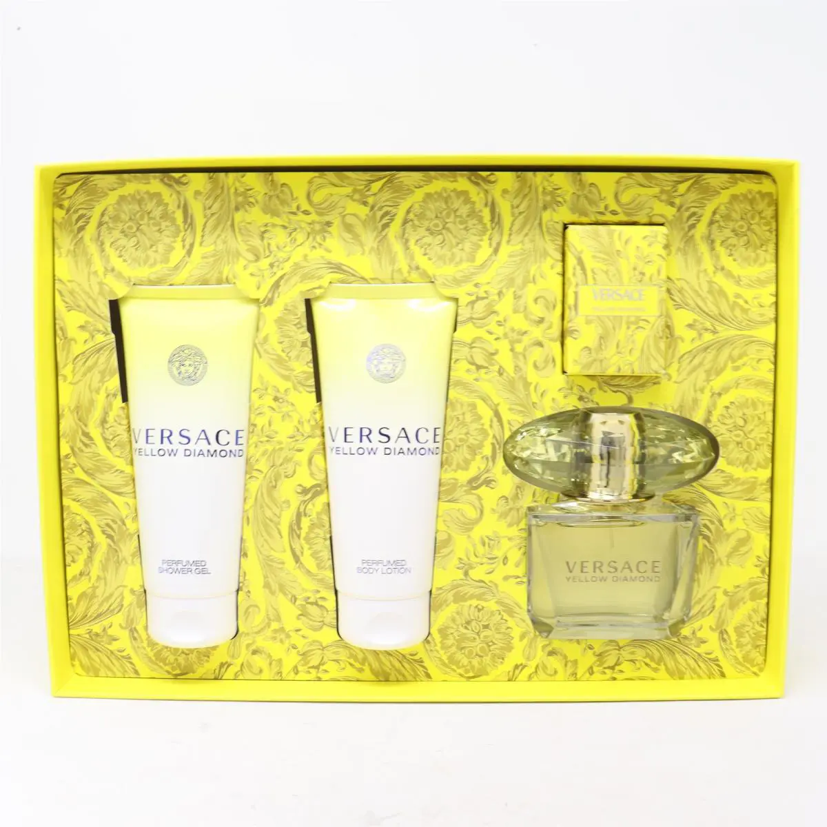 Versace Yellow Diamond 4pc Gift Set For Women 90ml Edt + 100ml + 100ml + 5ml
