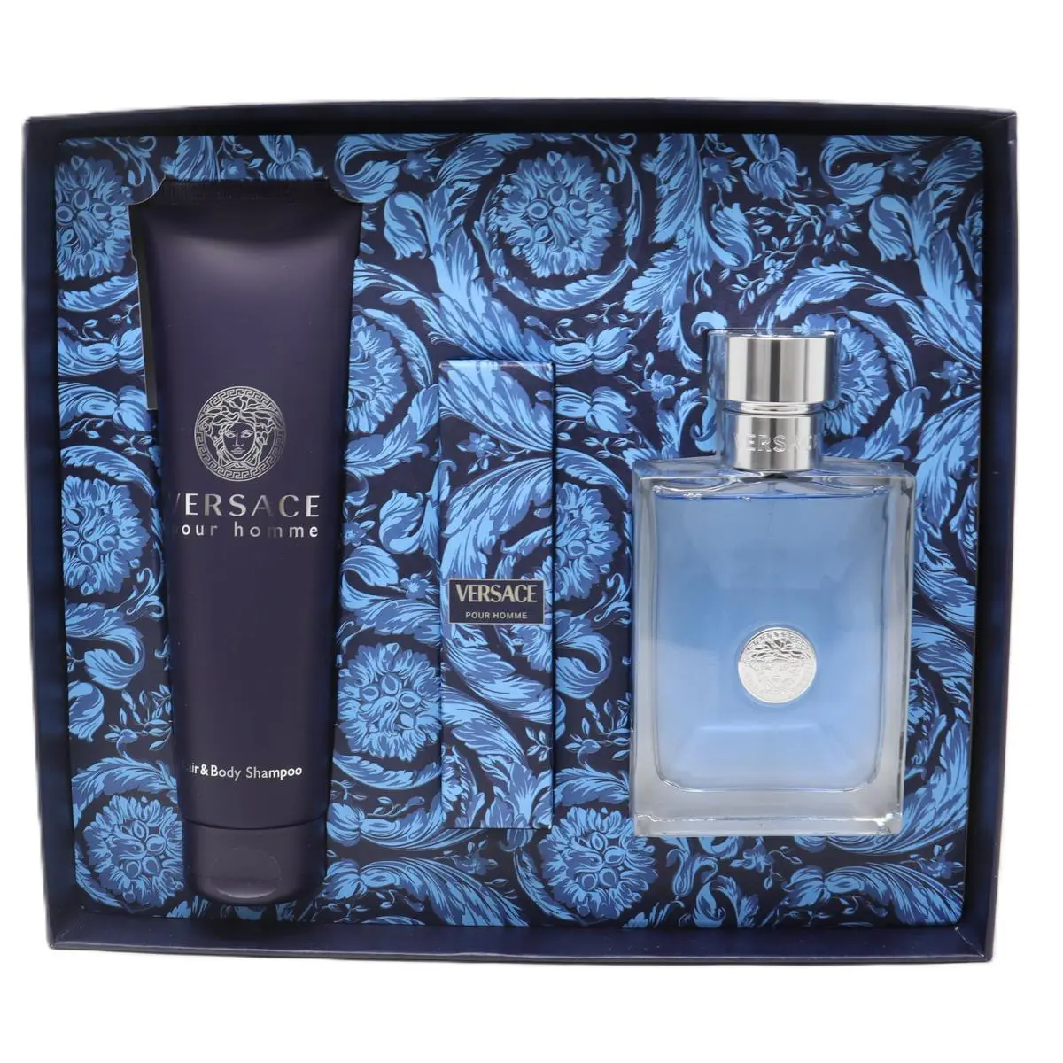 Versace Pour Homme 3pc Gift Set For Men100ml Edt + 9ml Edt + 150ml Shampoo