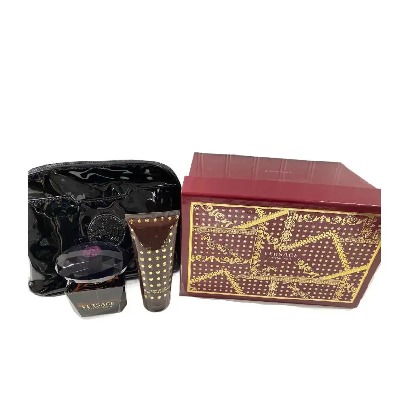 Versace Crystal Noir 3 Pcs Set: 3oz Edp + 3.4oz B.l. + Purple Versace Handbag