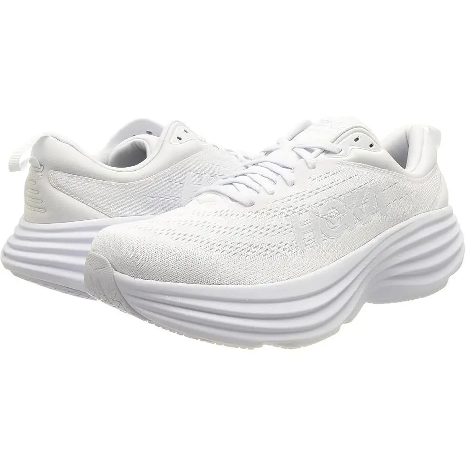 Hoka One One Bondi 8 Running Training Lace-up Sneakers White Mesh Women Size 10 - White