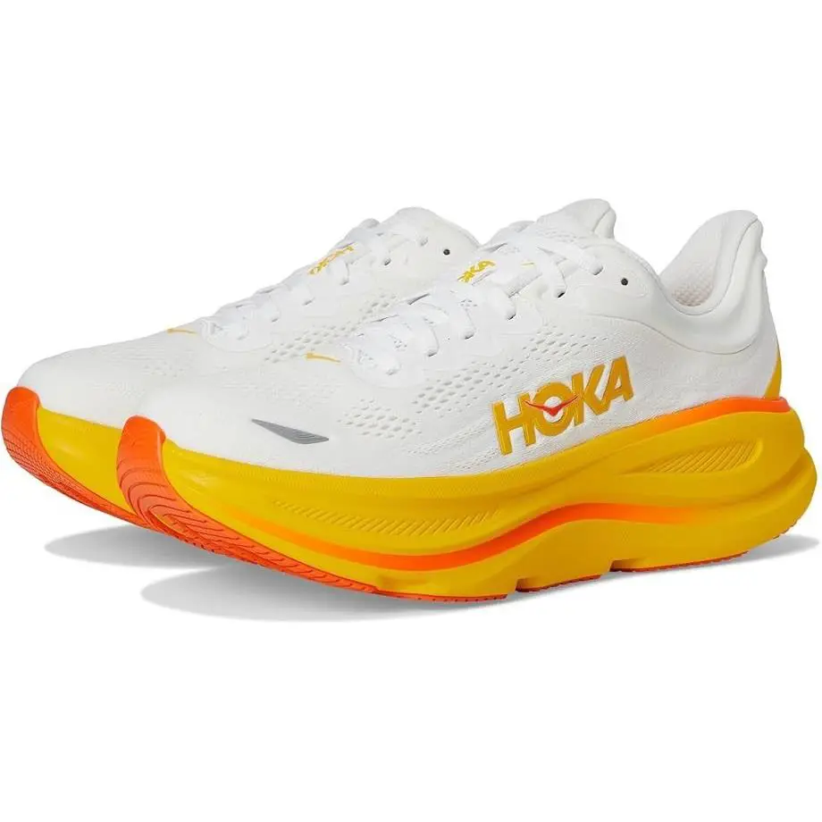 Hoka One One Bondi 9 Running Lace-up Sneakers White Mesh Sunflower Men Size 12 D - White / Sunflower