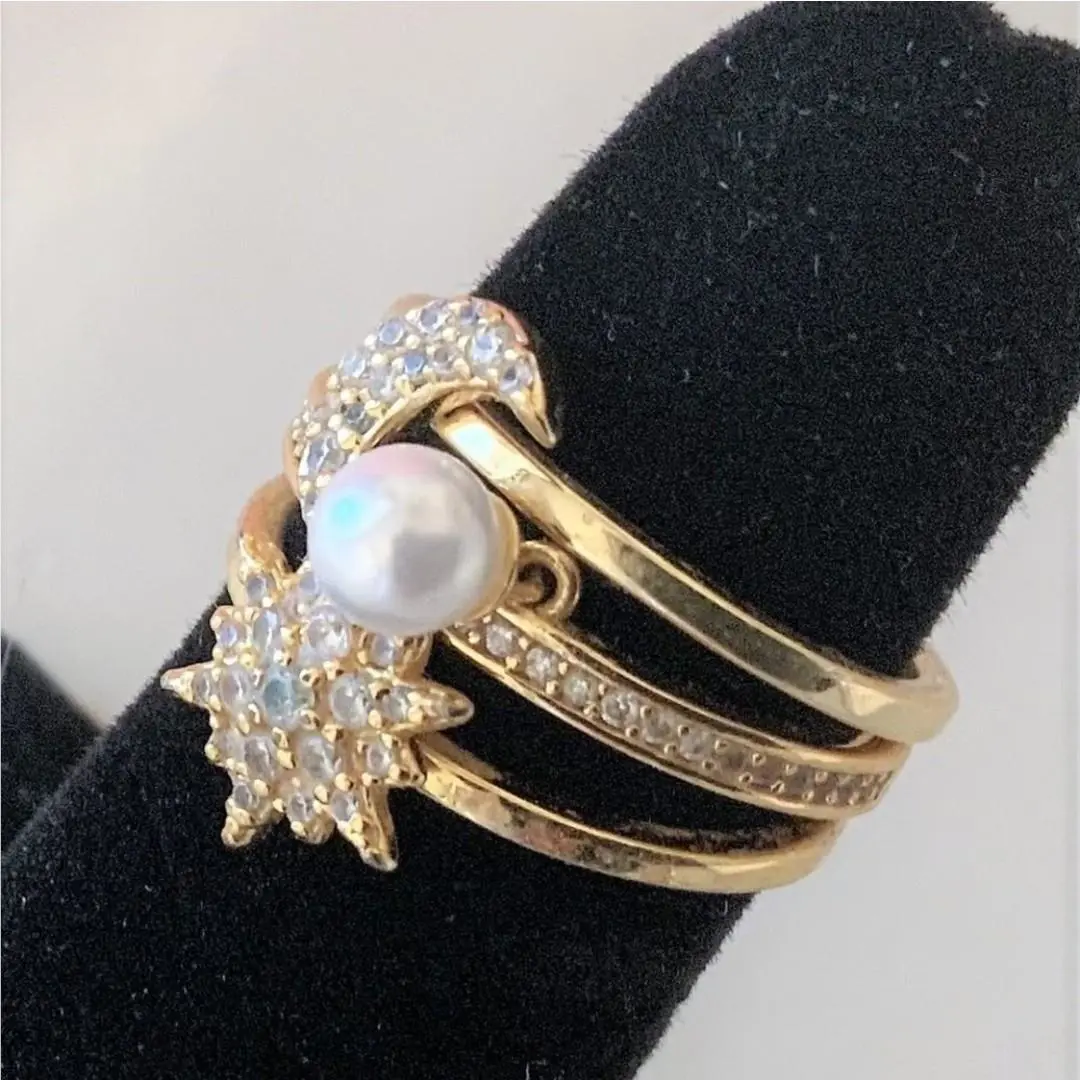 Kate Spade 3 Piece Ring Set Sun Moon Pearl Size 6