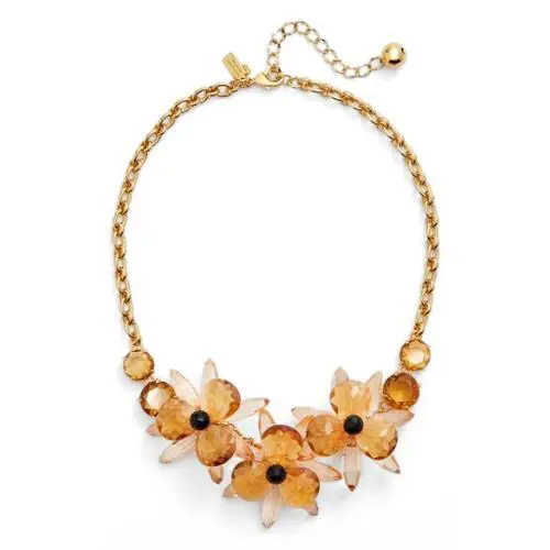 Kate Spade Blooming Brilliant Blossoms Frontal Necklace Gold Plate Peach Brown