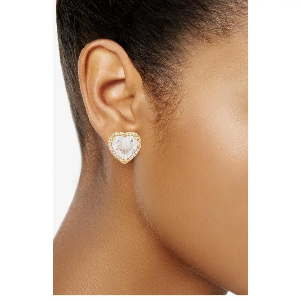 Kate Spade Cream CZ Heart Halo Stud Earrings Silver Tone S1