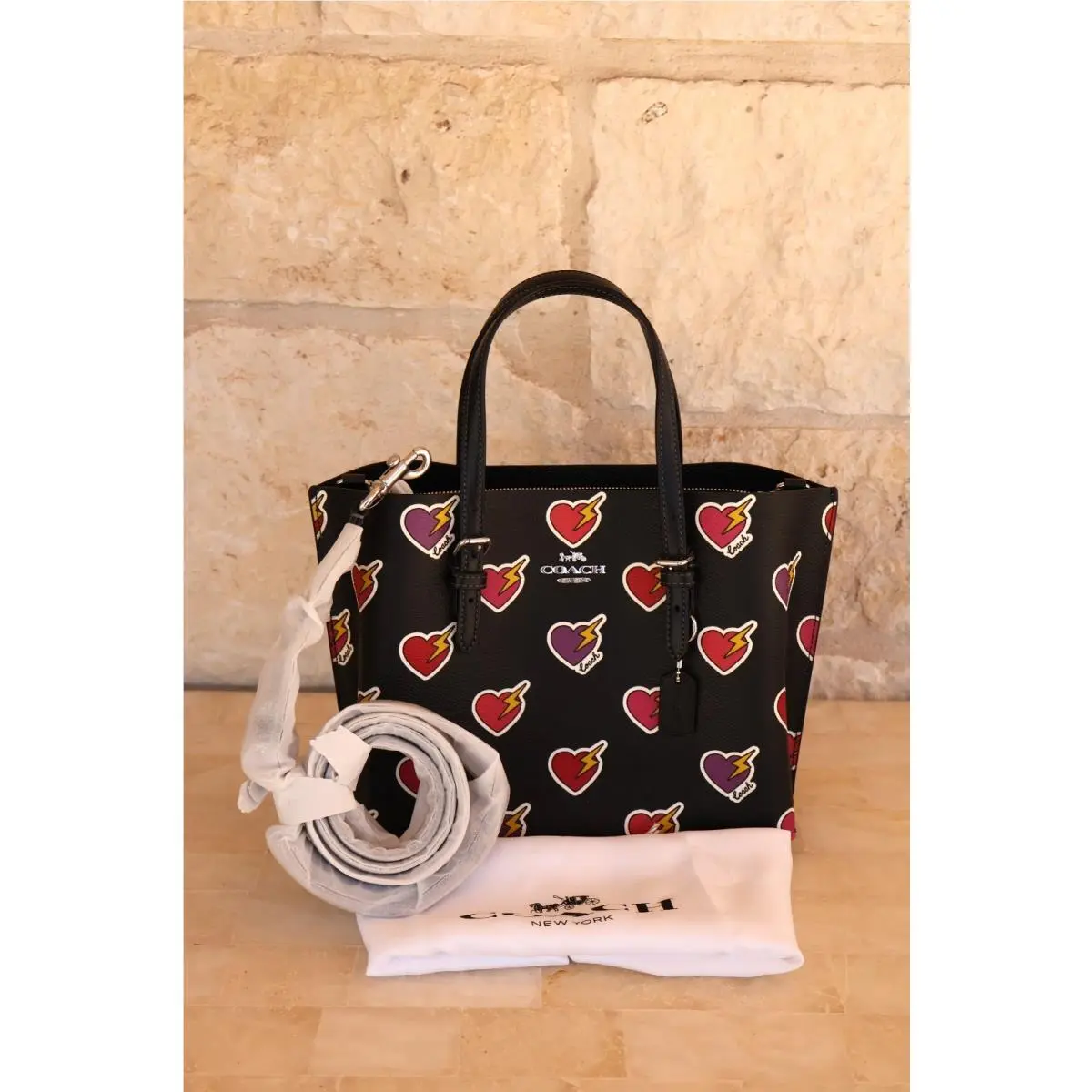 Coach Mollie Tote 25 Mirror Bag Charm Wallet or Set Options Heart Bolt Print