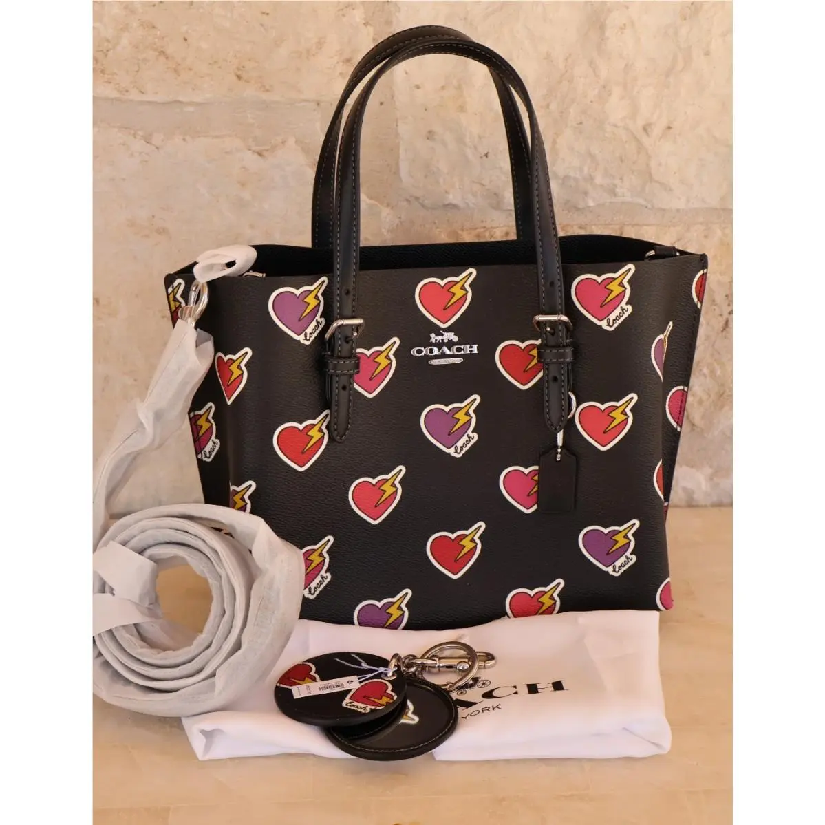 Mollie Tote 25 Mirror Bag Charm Wallet or Set Options Heart Bolt Print 2pc Mollie 25 & Bag charm/FOB Hearts multi by Coach