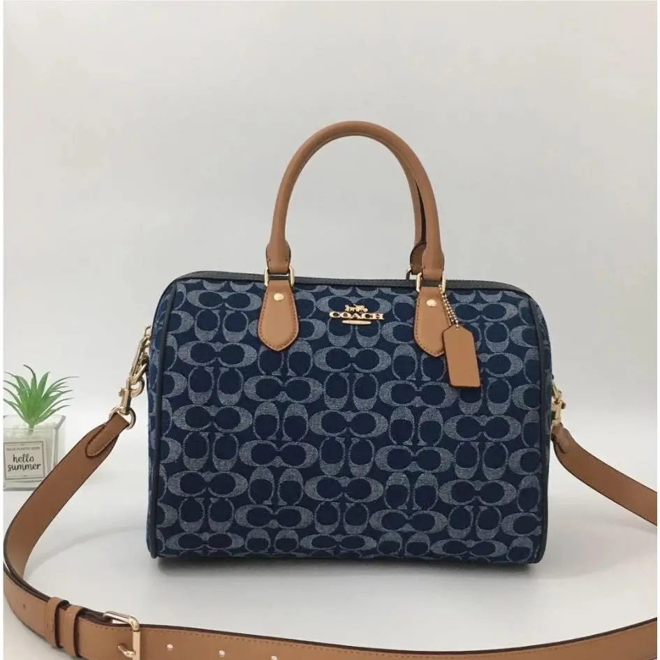 Coach CY699 Rowan Large Satchel Bag Signature Canvas Blue Brown Outlet
