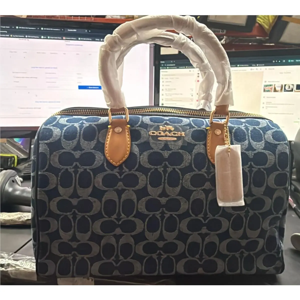 Rowan Large Satchel Bag Signature Canvas CY699 Outlet by Coach