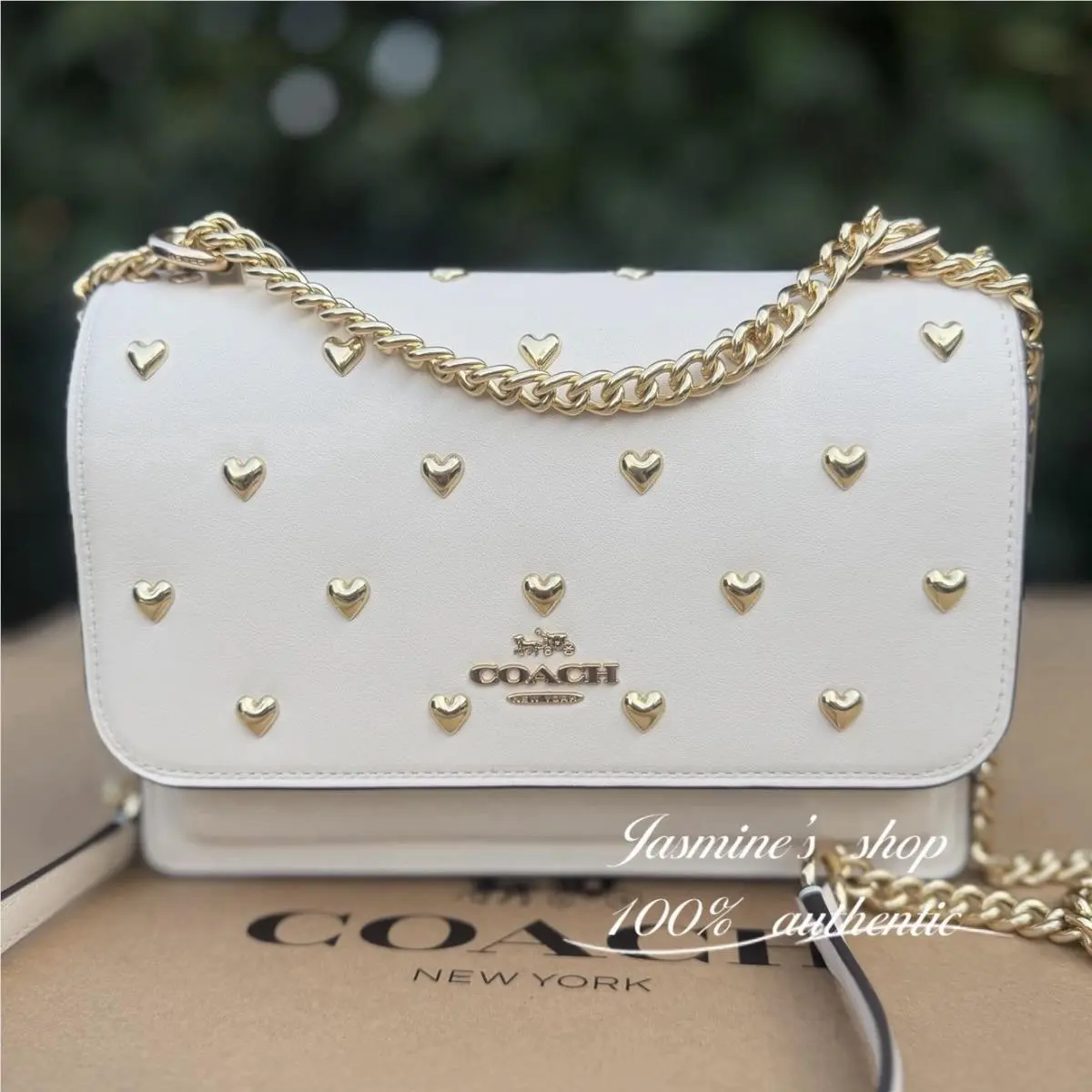 Coach Klare Crossbody Bag with Heart Rivets CDB01 Gold/chalk