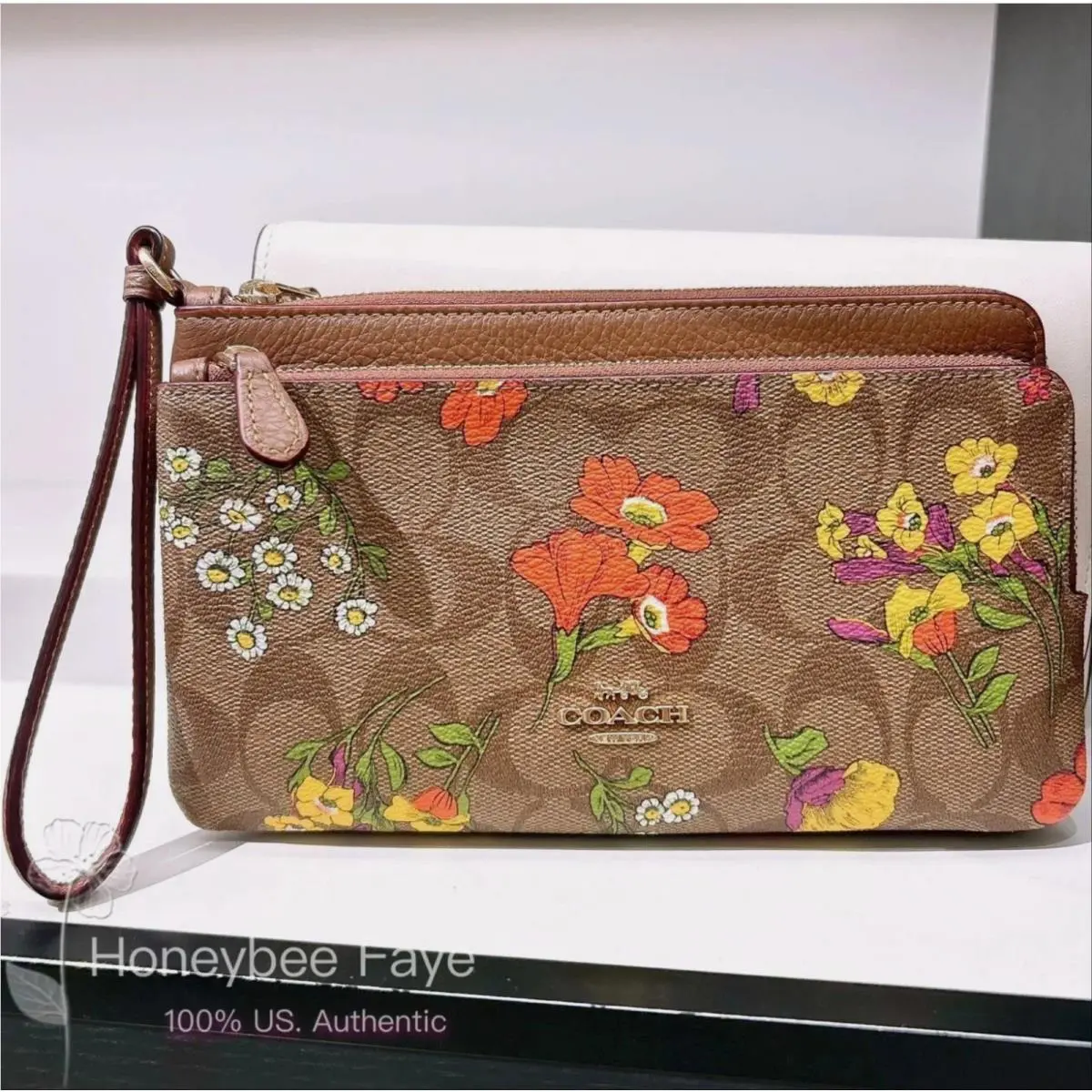 Coach CR926 Double Zip Wallet In Signature Canvas with Floral