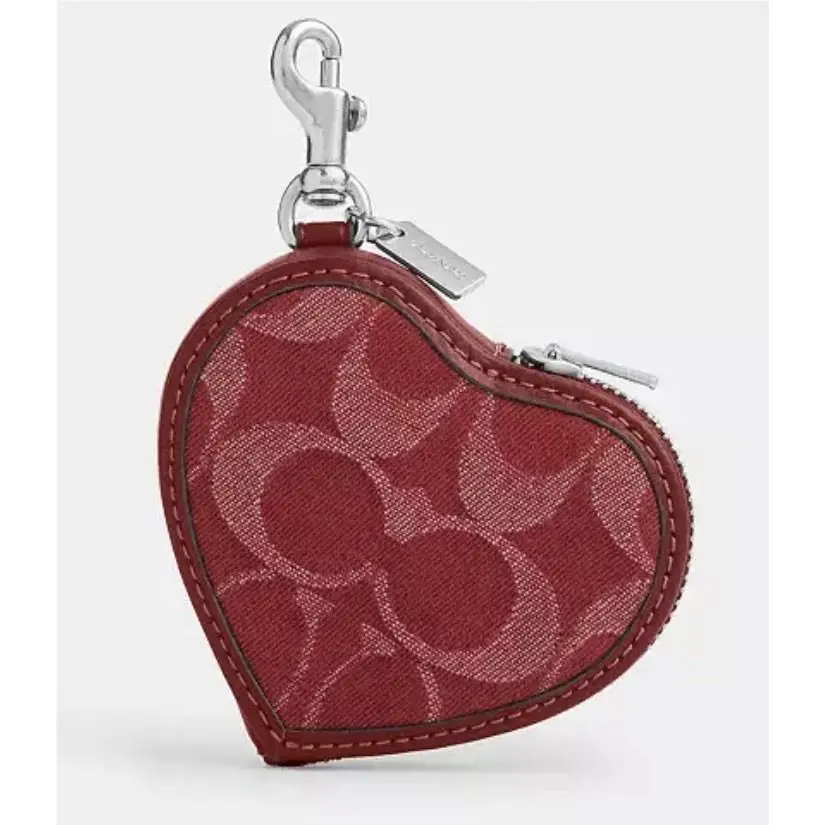 Heart Bag Charm in Signature Denim CDC91 Red w/ Silver by Coach
