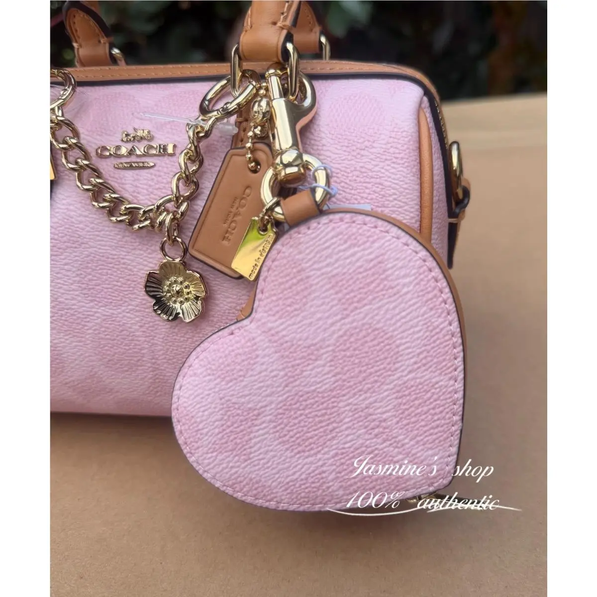 Powder Pink Heart Bag Charm In Signature Canvas CEA22 Gold/powder Pink by Coach