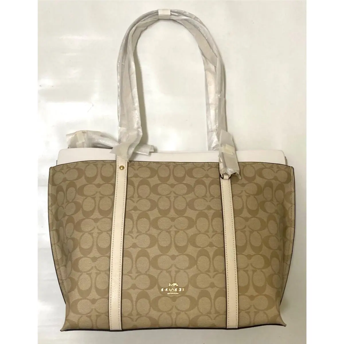 Coach Signature Canvas May Large Tote Shoulder Bag Floral Print Khaki Chalk