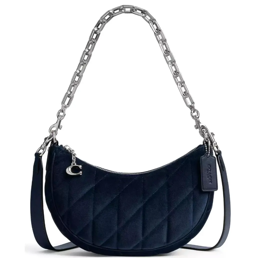 Coach Mira Shoulder Bag with Quilting In Blue Velvet Leather Silver Hrdwr